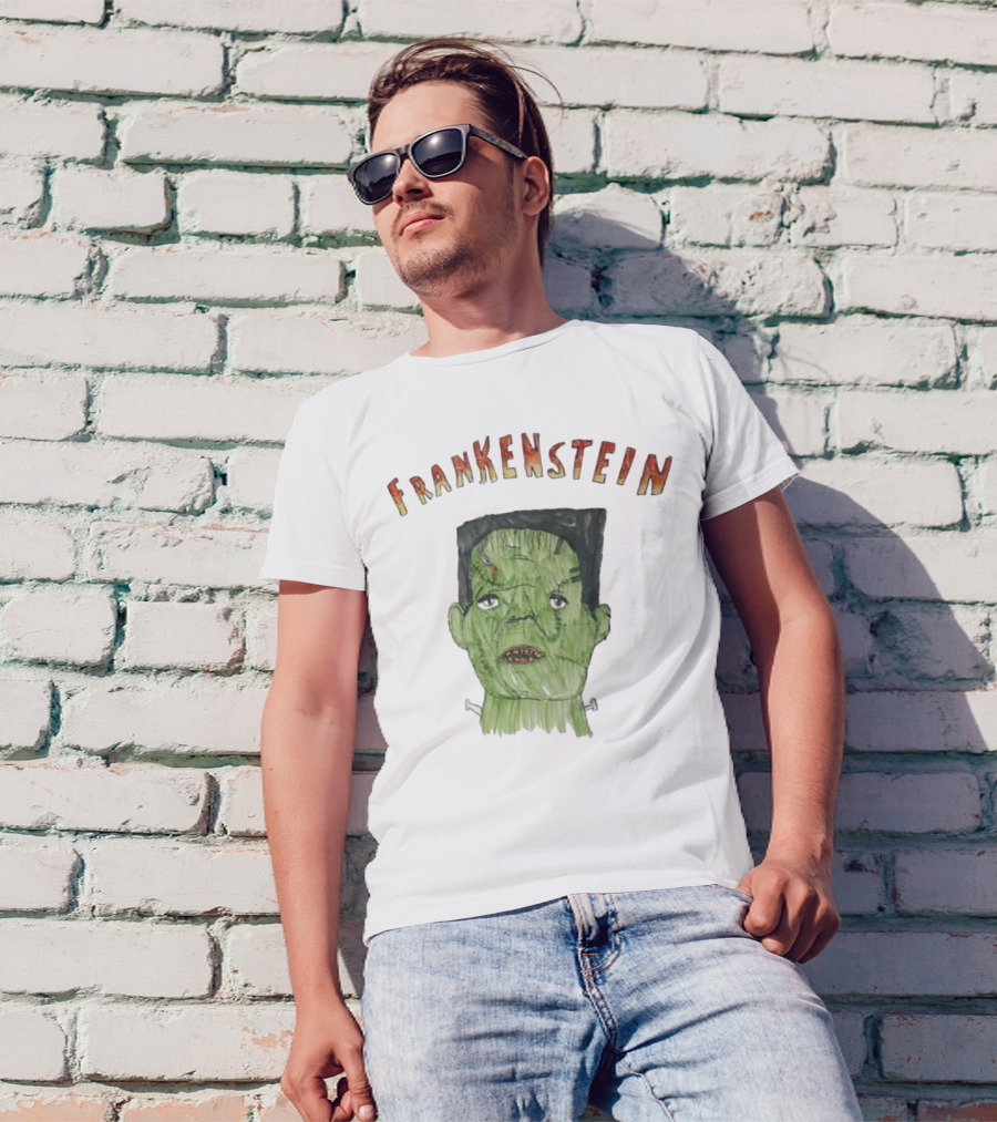 Frankenstein Hand-Drawn Green Monster Illustration T-Shirt