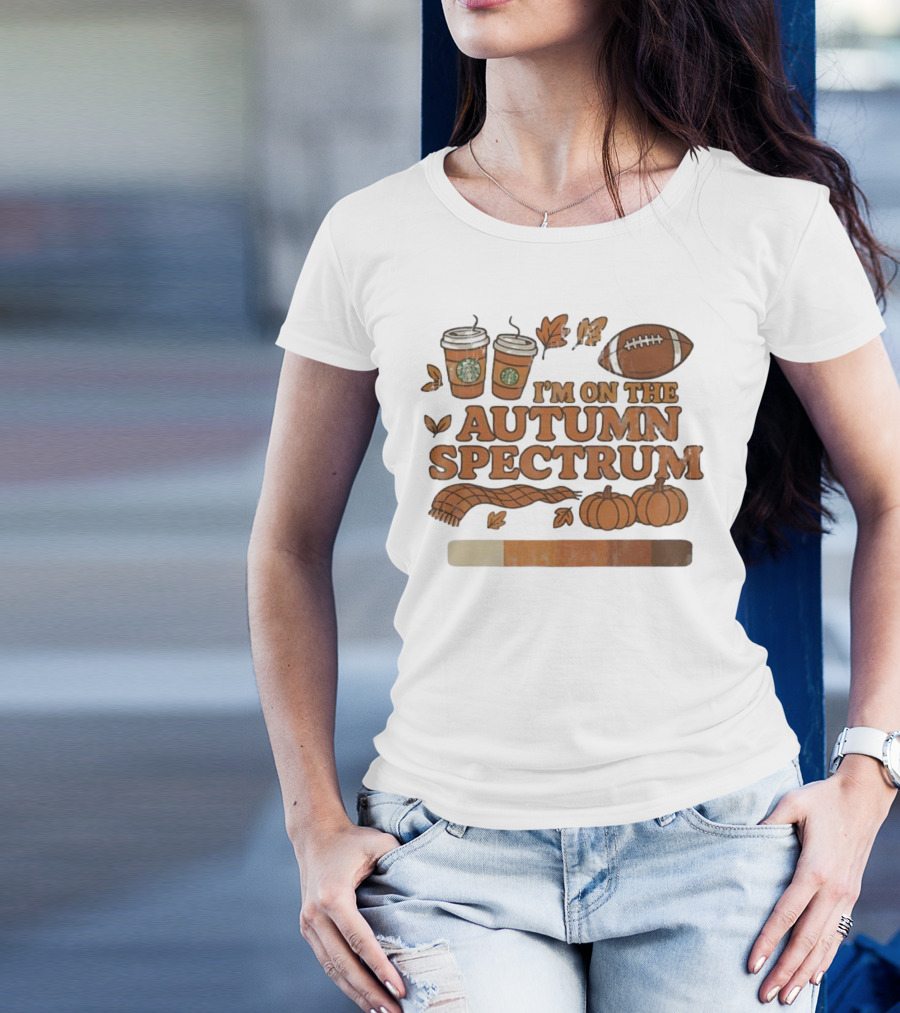 I’m On The Autumn Spectrum Pumpkin Spice Football Coffee Leaves T-Shirt