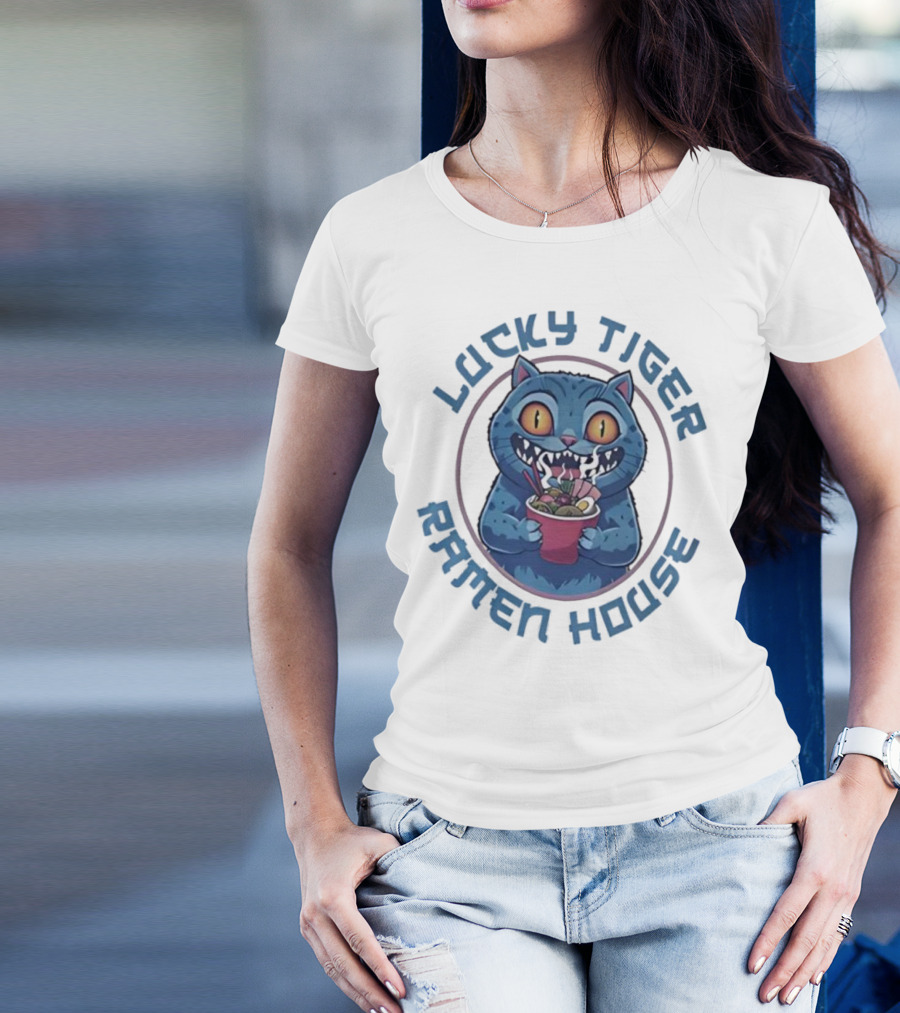 Lucky Tiger Ramen House Kpop Demon Hunters Derpy The Tiger Cartoon Cat Noodles T-Shirt
