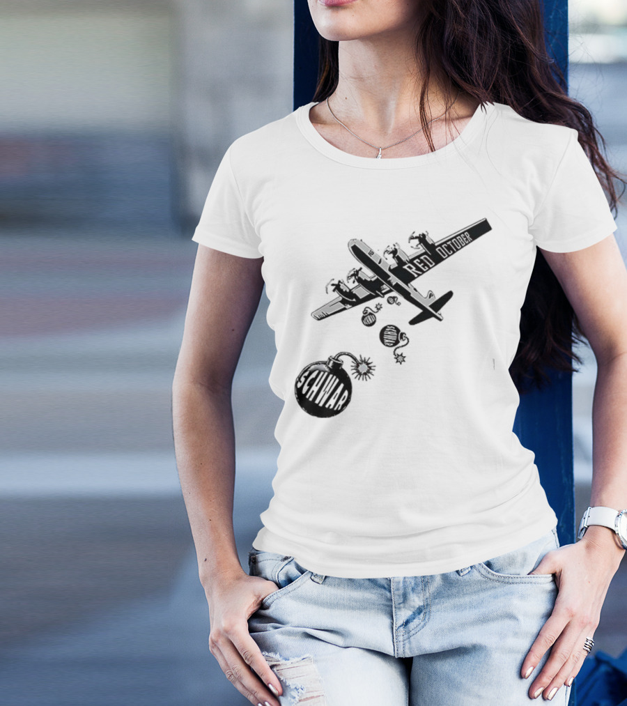 Philadelphia Phillies Red October Schwarbombs Away City Skyline Airplane رسالة قصف Blimp Explosion T-Shirt