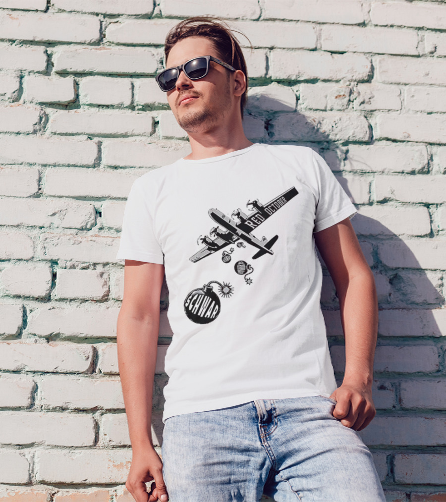 Philadelphia Phillies Red October Schwarbombs Away City Skyline Airplane رسالة قصف Blimp Explosion T-Shirt