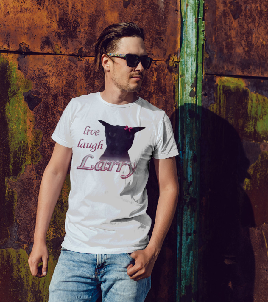 Live Laugh Larry Cat With Pink Bow T-Shirt