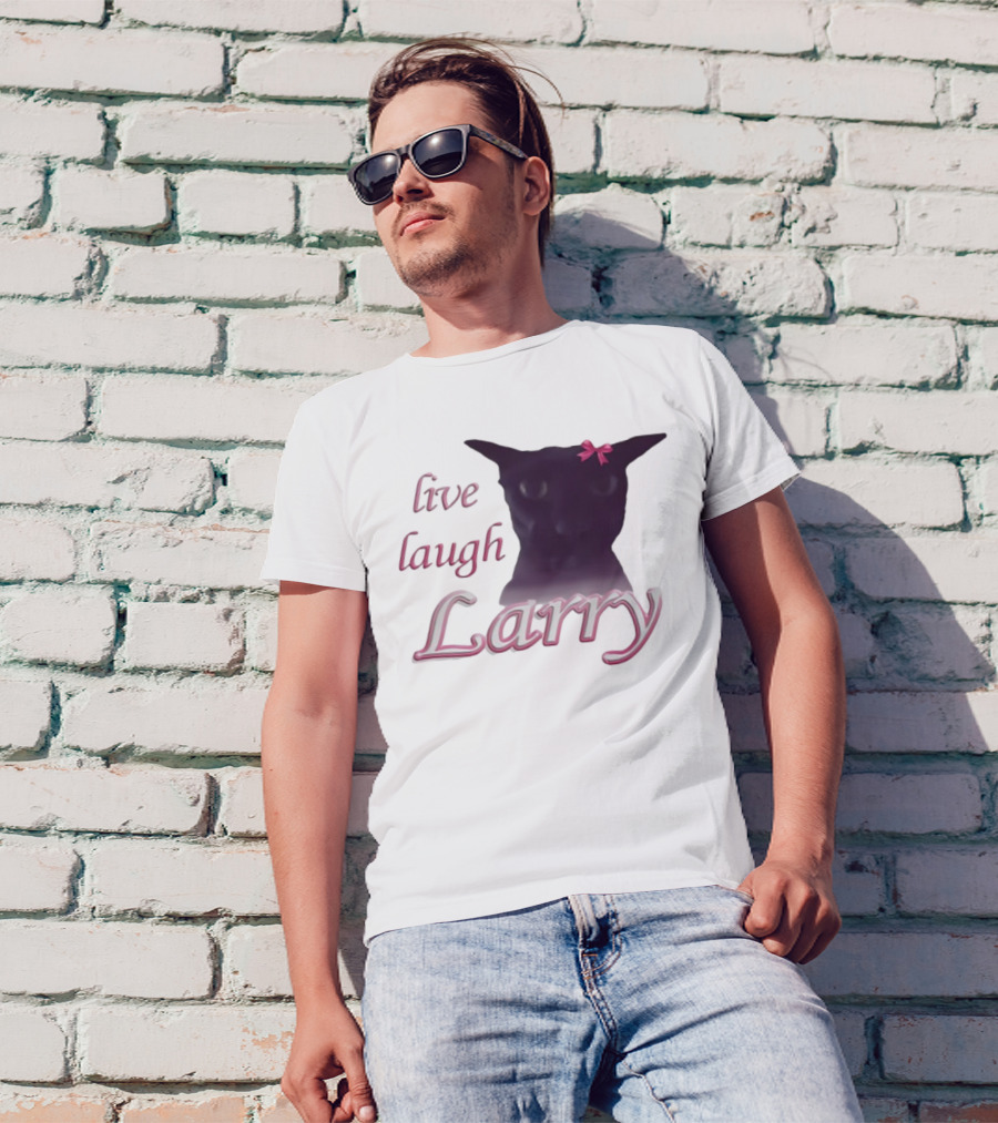 Live Laugh Larry Cat With Pink Bow T-Shirt