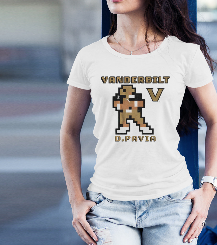 Vanderbilt Commodores D. Pavia 8-Bit Retro Football V Pixel Art T-Shirt