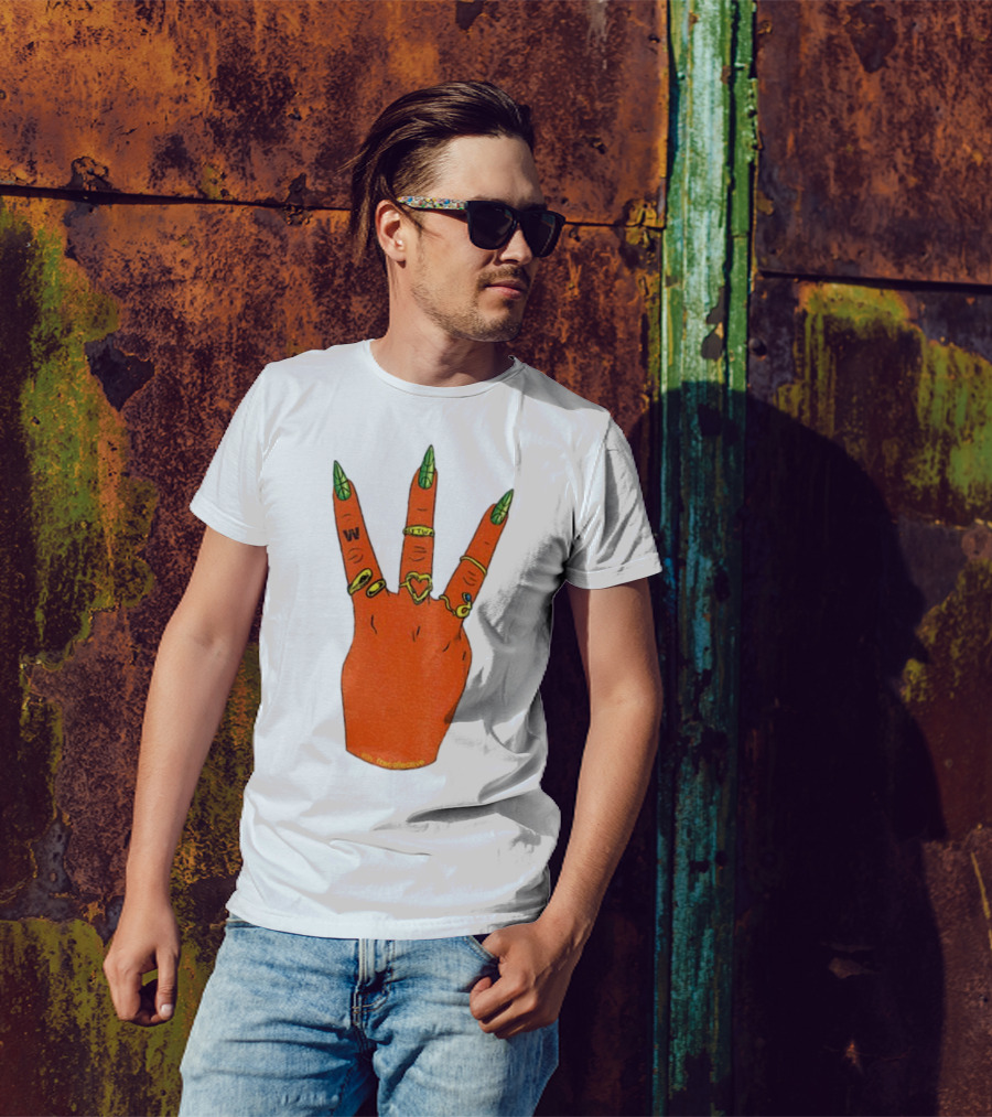 W Basketball Three Fingers Orange Hand Gesture Logo T-Shirt