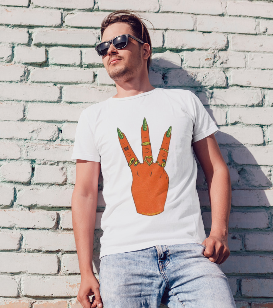 W Basketball Three Fingers Orange Hand Gesture Logo T-Shirt