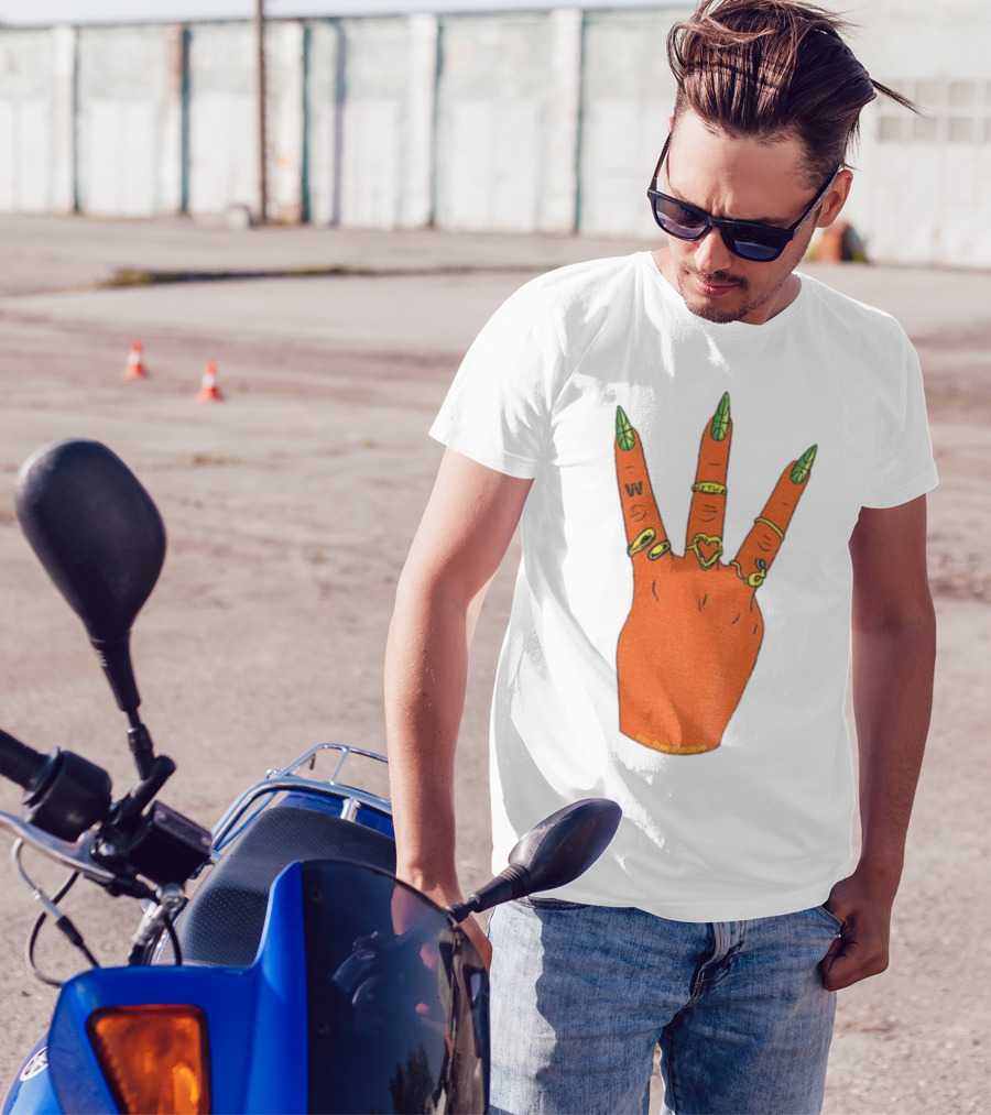 W Basketball Three Fingers Orange Hand Gesture Logo T-Shirt
