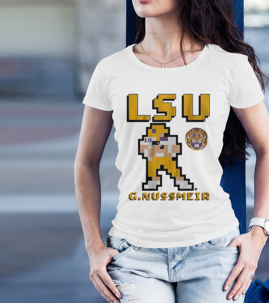 LSU Football G. Nussmeier Retro Pixel Art Tiger Pride T-Shirt