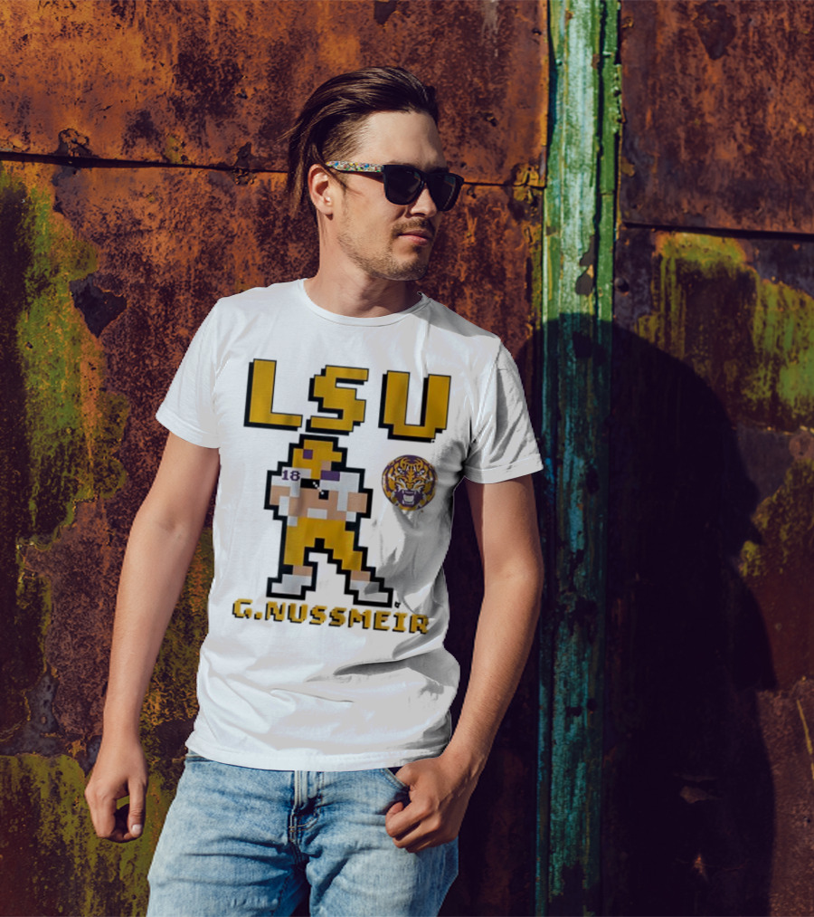 LSU Football G. Nussmeier Retro Pixel Art Tiger Pride T-Shirt