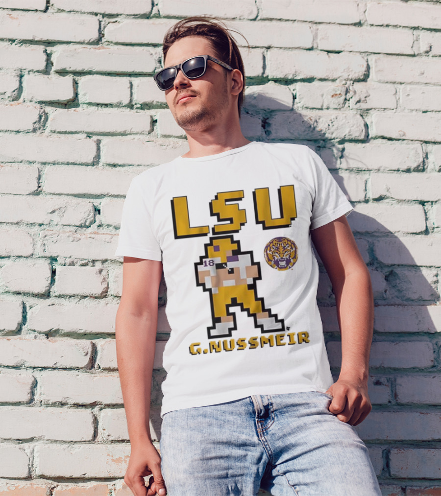 LSU Football G. Nussmeier Retro Pixel Art Tiger Pride T-Shirt