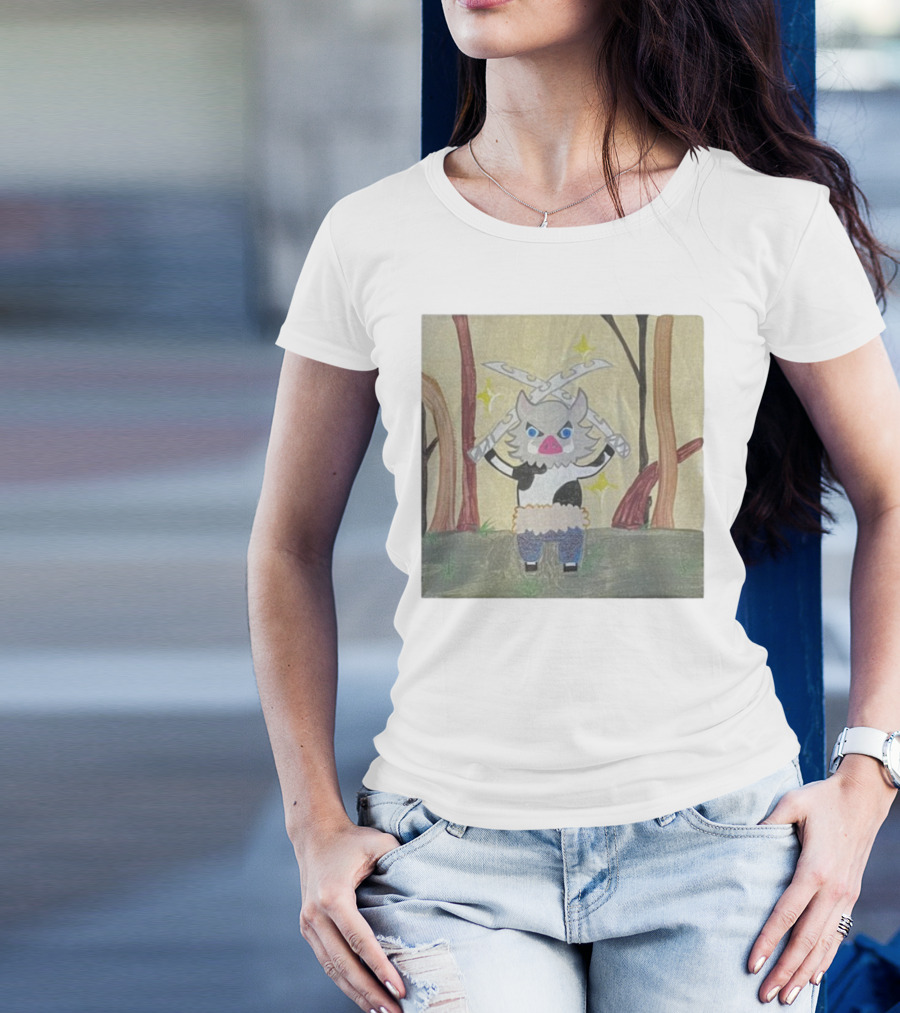 Boarbeef Inosuke Inspired Drawing Two Swords Forest Background T-Shirt