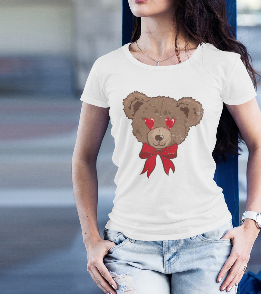 I Love You Beary Much Heart Eyes Teddy Bear Red Bow T-Shirt