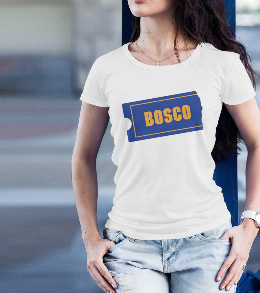 Bosco Blue Ticket Style Bold Text Design T-Shirt