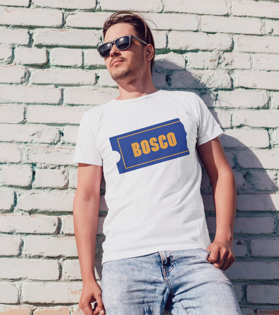 Bosco Blue Ticket Style Bold Text Design T-Shirt