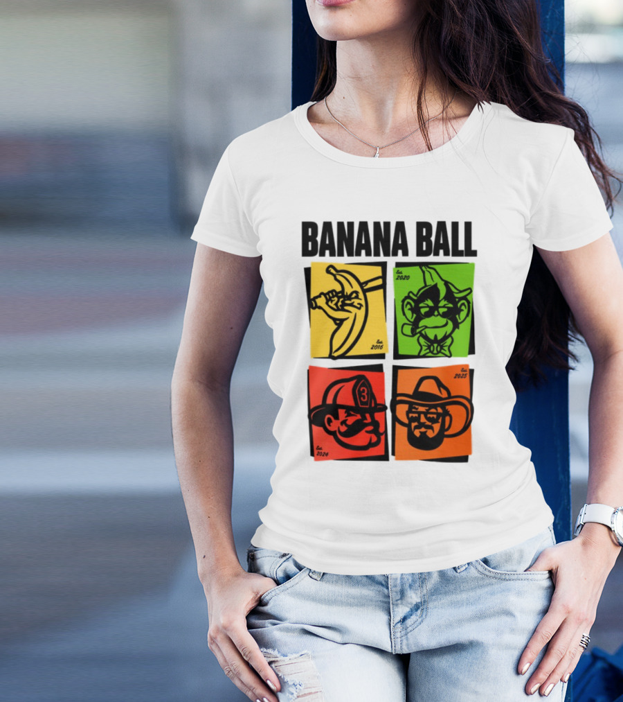 Banana Ball 2025 Cowboy Firefighter Joker Swordsman Icons Est 2016 2020 2024 2025 T-Shirt