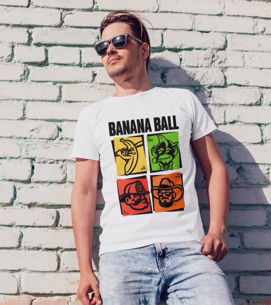 Banana Ball 2025 Cowboy Firefighter Joker Swordsman Icons Est 2016 2020 2024 2025 T-Shirt