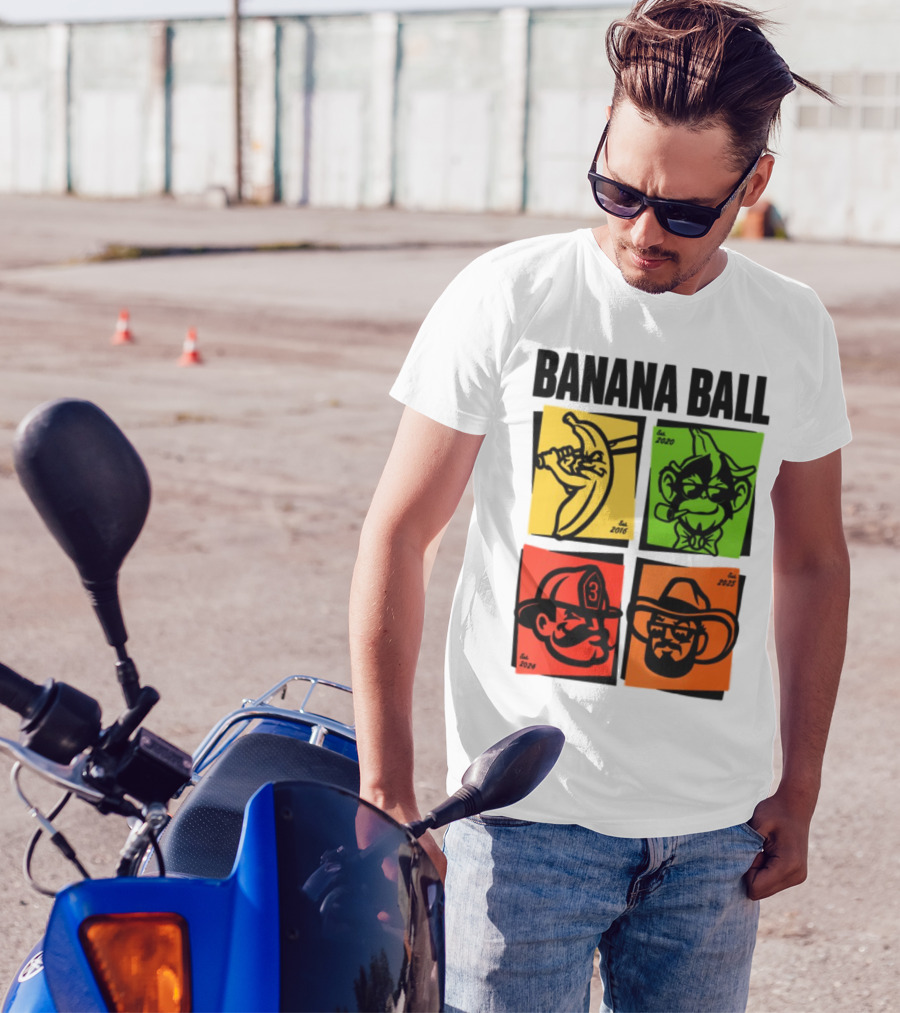 Banana Ball 2025 Cowboy Firefighter Joker Swordsman Icons Est 2016 2020 2024 2025 T-Shirt