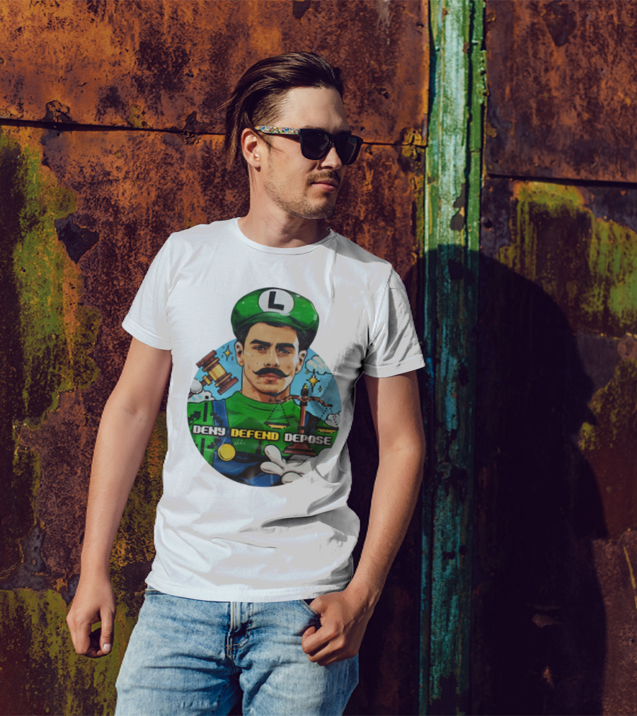 Luigi Mangione Deny Defend Depose Mario Bros Inspired Courtroom Adventure T-Shirt