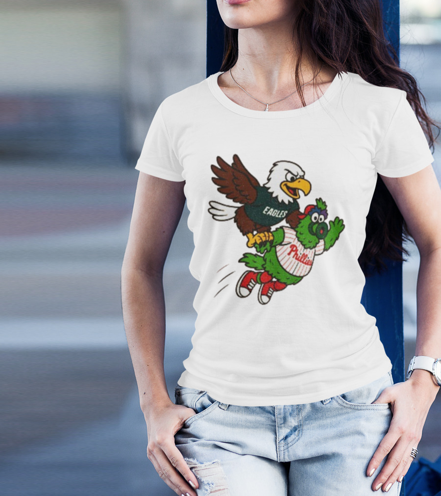 Philadelphia Eagles Swoop And Phillies Phanatic Mascot Team Up Fun T-Shirt