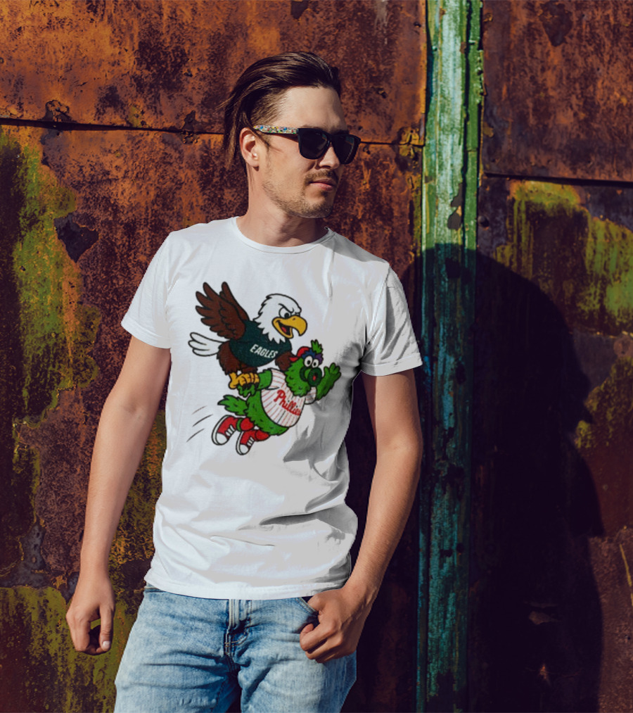 Philadelphia Eagles Swoop And Phillies Phanatic Mascot Team Up Fun T-Shirt