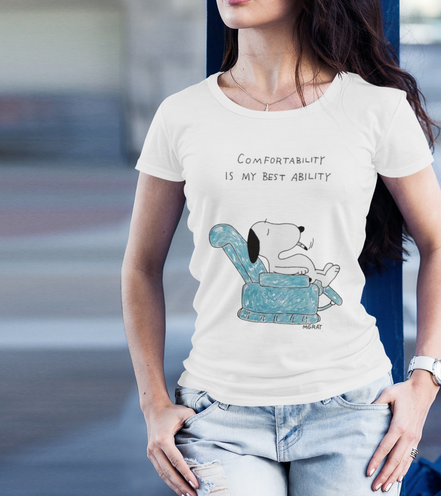 Snoopy Comfortability Is My Best Ability Relaxed Snoopy In Blue Chair T-Shirt