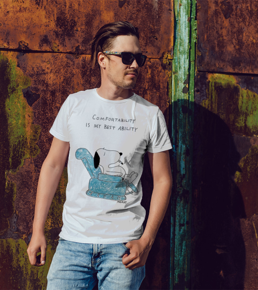 Snoopy Comfortability Is My Best Ability Relaxed Snoopy In Blue Chair T-Shirt