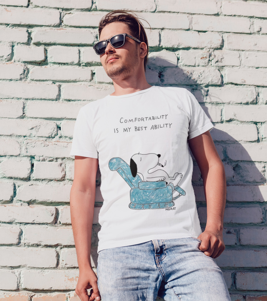 Snoopy Comfortability Is My Best Ability Relaxed Snoopy In Blue Chair T-Shirt