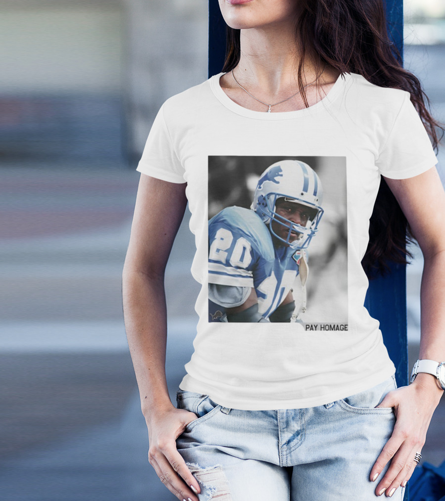 Barry Sanders Detroit Lions Number 20 Pay Homage NFL Player Memorabilia T-Shirt