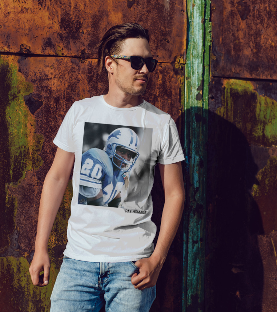 Barry Sanders Detroit Lions Number 20 Pay Homage NFL Player Memorabilia T-Shirt