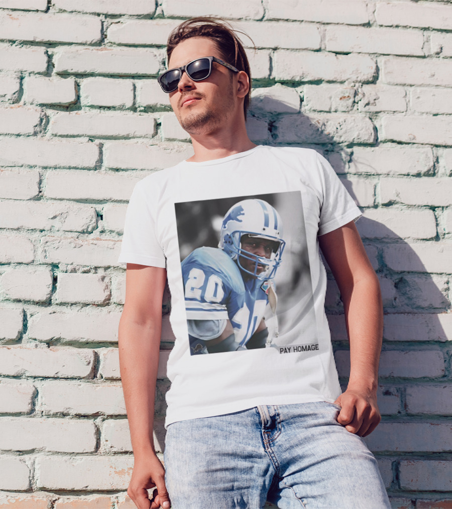 Barry Sanders Detroit Lions Number 20 Pay Homage NFL Player Memorabilia T-Shirt