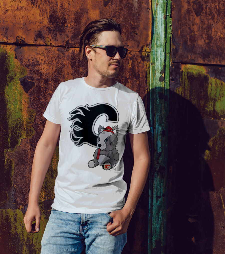Calgary Flames Harvey The Hound With C Flame Logo T-Shirt