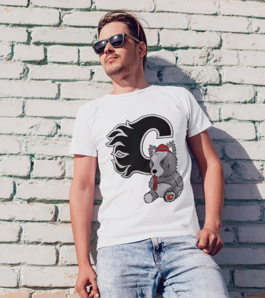 Calgary Flames Harvey The Hound With C Flame Logo T-Shirt