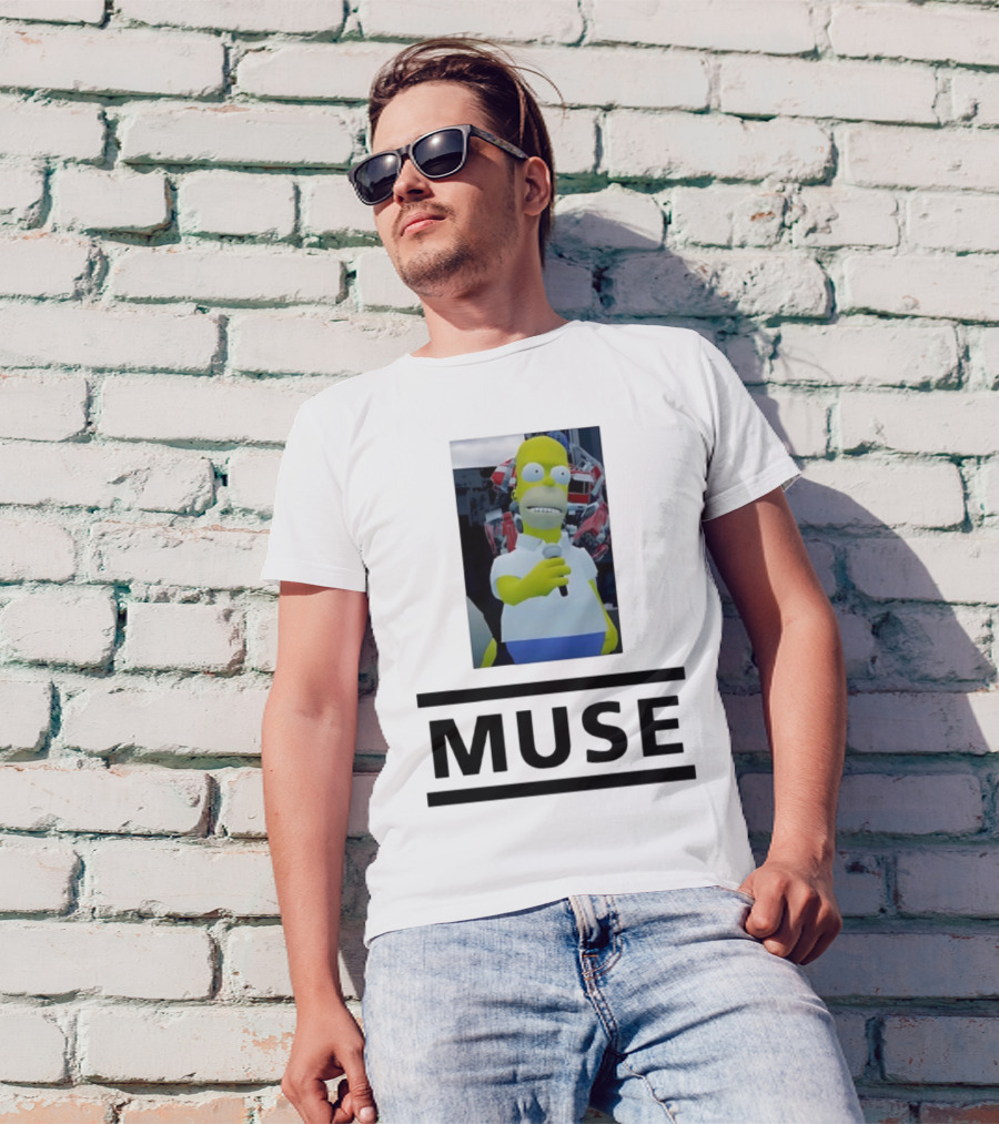 Homer Simpson Holding Microphone Muse Band Crossover T-Shirt