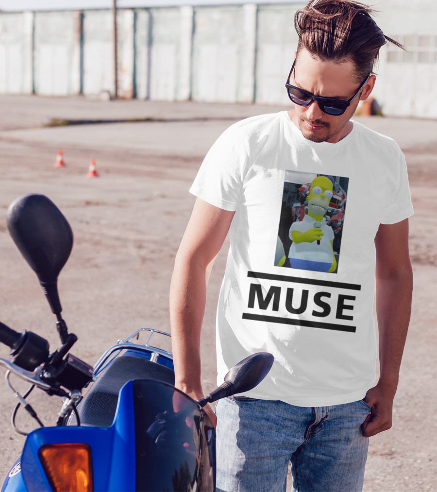 Homer Simpson Holding Microphone Muse Band Crossover T-Shirt