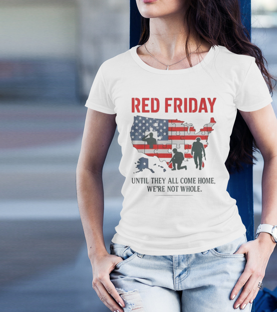 Red Friday Until They All Come Home USA Flag Puzzle Military Silhouettes T-Shirt