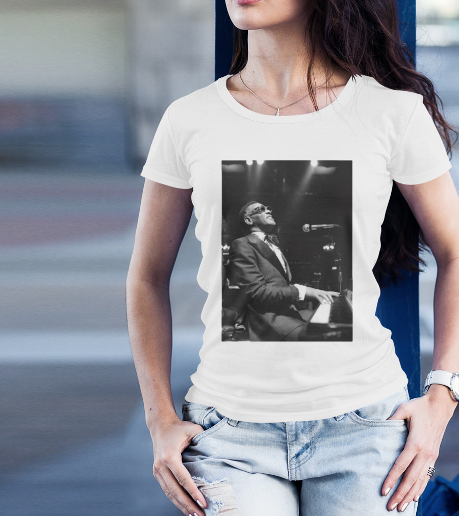 Ray Charles Live On Stage At The Piano In Black And White T-Shirt