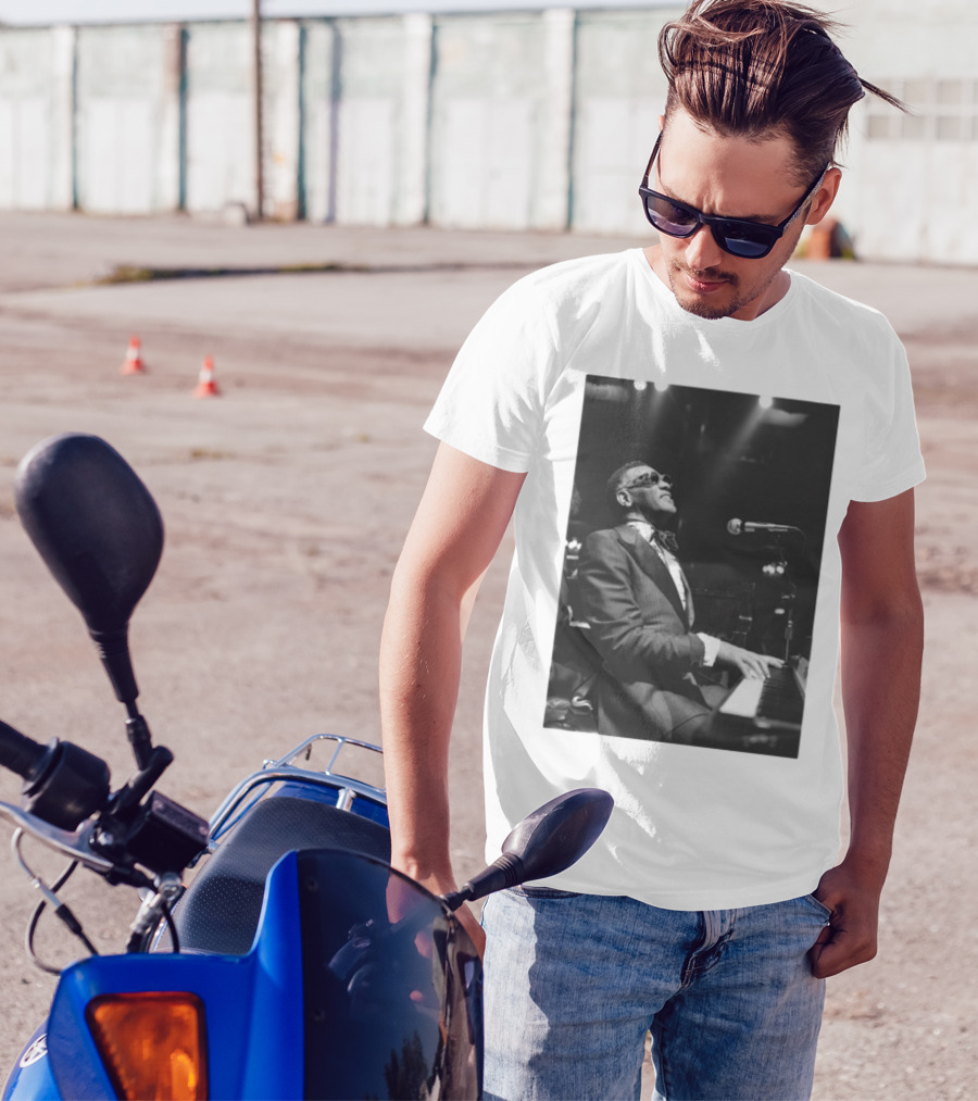 Ray Charles Live On Stage At The Piano In Black And White T-Shirt
