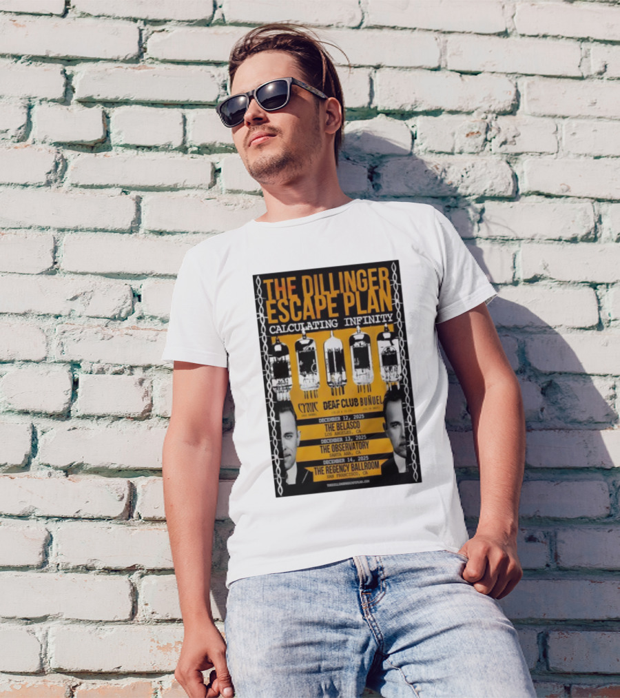 The Dillinger Escape Plan Calculating Infinity Tour December 12-14 2025 California Featuring Cynic Deaf Club Buñuel T-Shirt