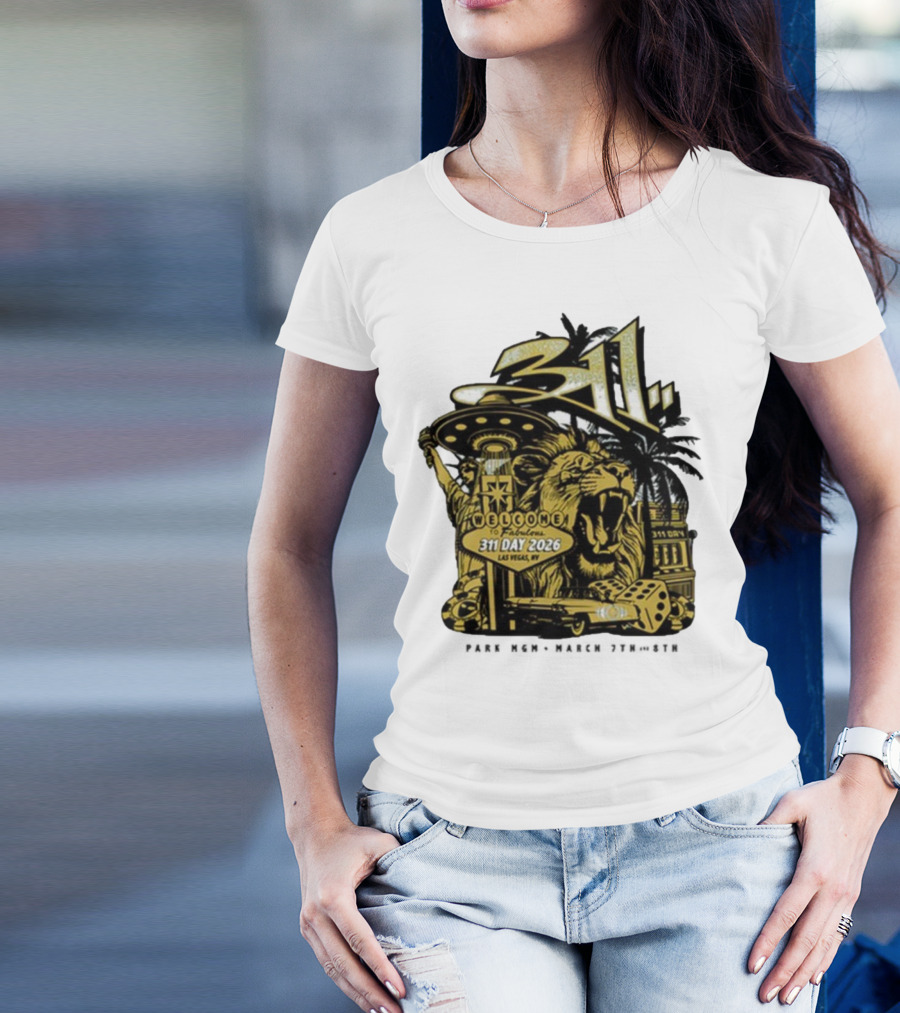 311 Day 2026 Las Vegas March 7 8 Welcome To Fabulous Lion Casino Dice Palm Trees T-Shirt