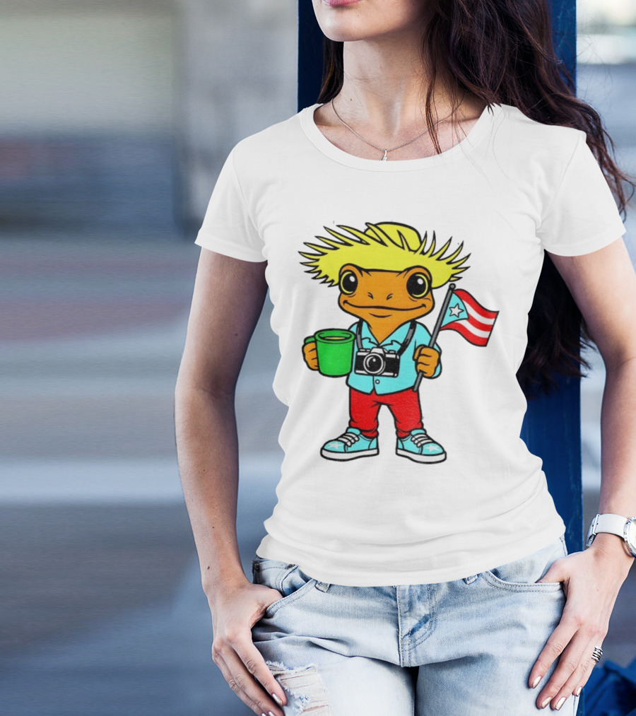 Bad Bunny Puerto Rico Super Bowl 2025 Coquí Character With Flag And Camera T-Shirt