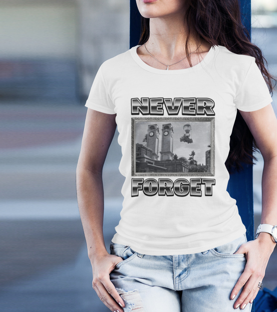 Never Forget Tower Balloon Flight Vintage Photo T-Shirt