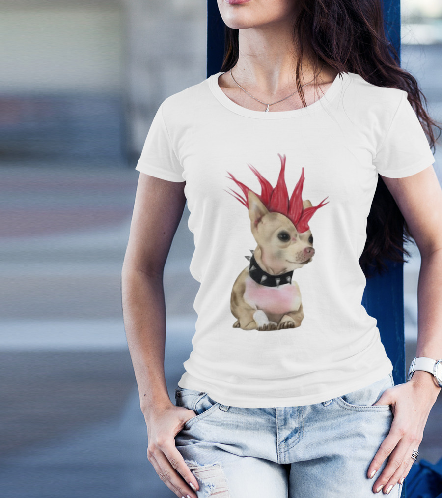 Alt Pup Punk Chihuahua Mohawk Spiked Collar T-Shirt