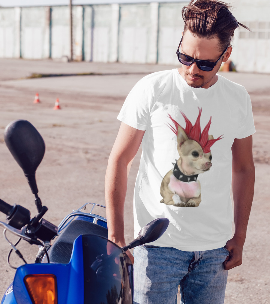 Alt Pup Punk Chihuahua Mohawk Spiked Collar T-Shirt