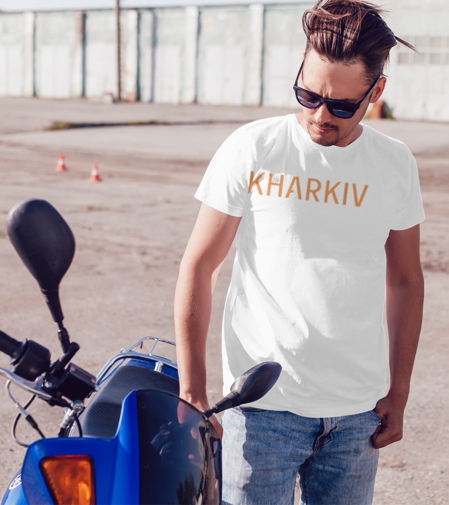 Kharkiv Bold Orange Text Style Graphic Apparel Ukraine Theme T-Shirt