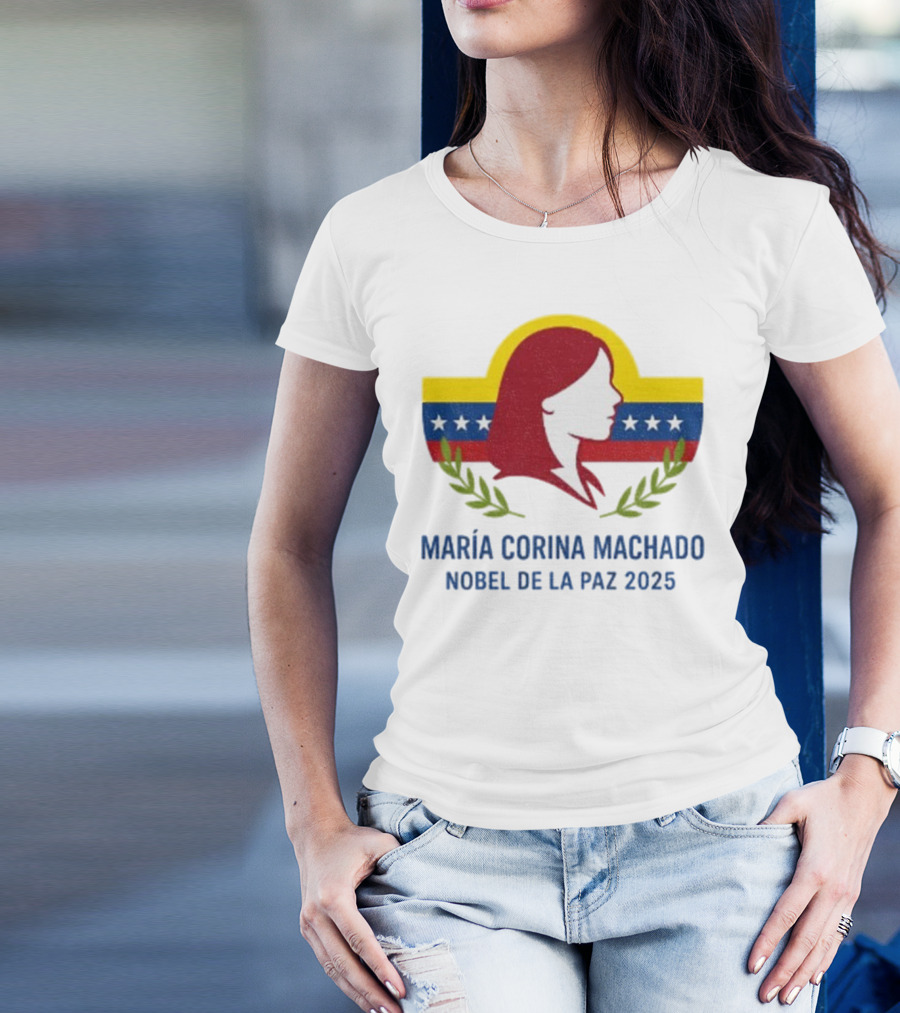 María Corina Machado Nobel De La Paz 2025 Venezuelan Flag Laurels T-Shirt