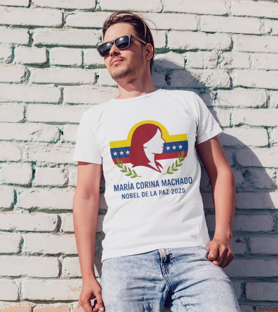 María Corina Machado Nobel De La Paz 2025 Venezuelan Flag Laurels T-Shirt