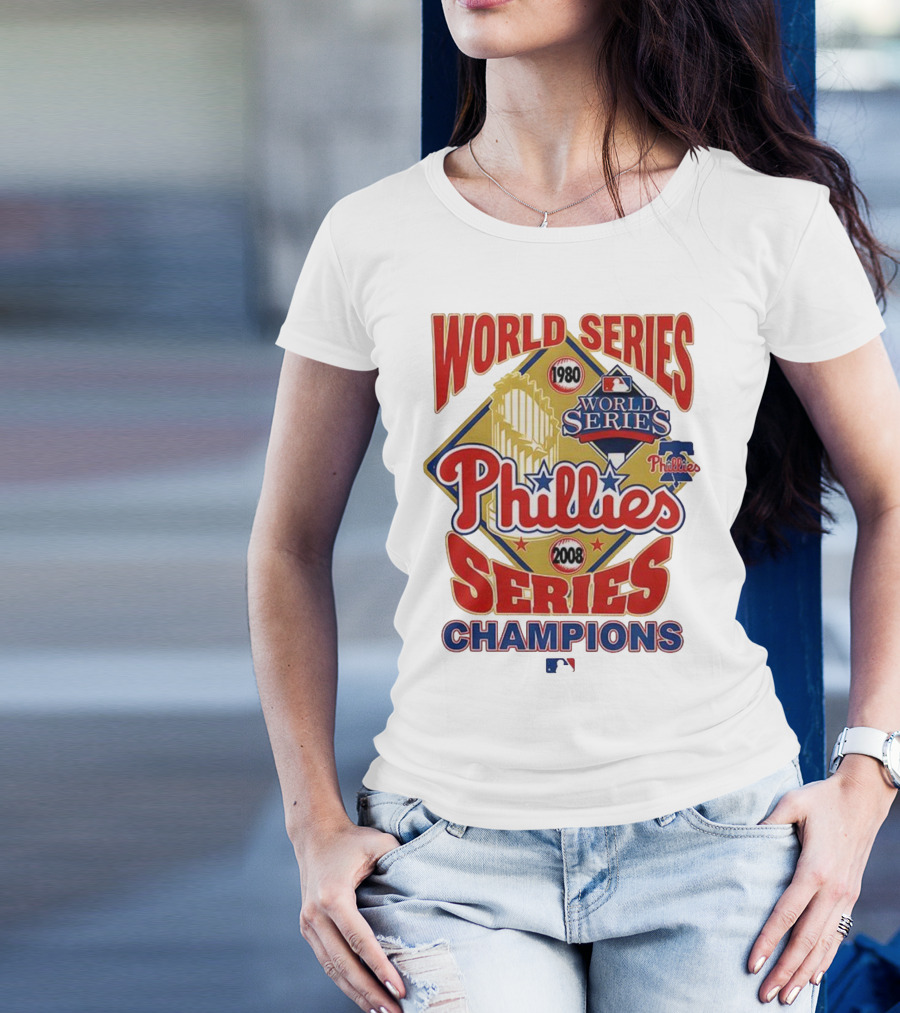Philadelphia Phillies 1980 2008 World Series Champions Logo MLB T-Shirt