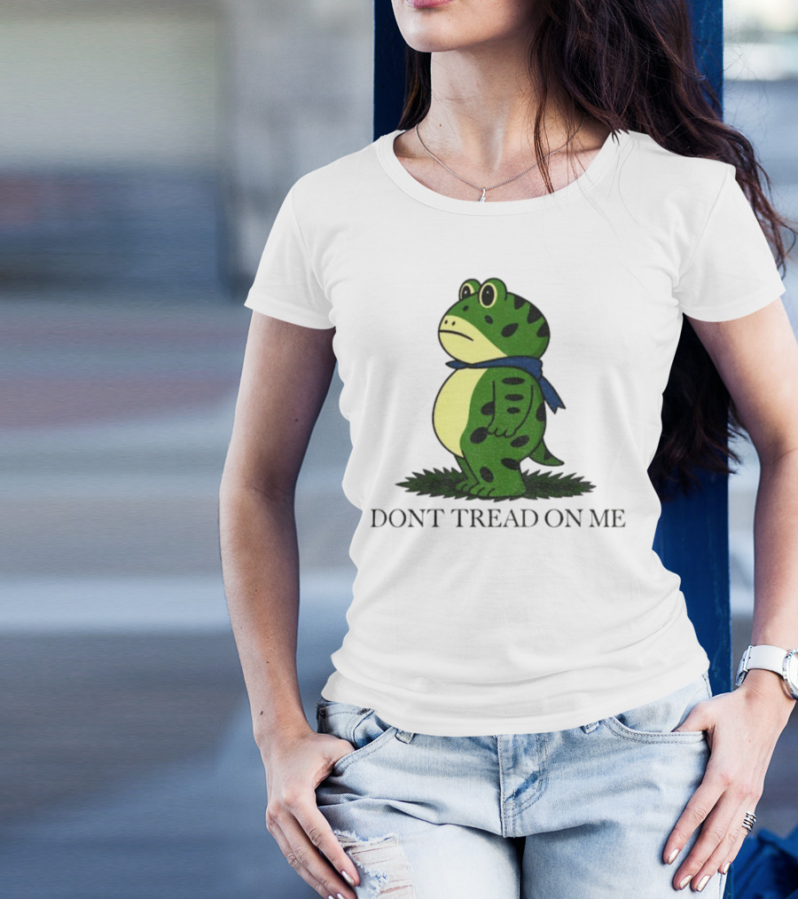 Portland Frog Don't Tread On Me Funny Protest Comic Style Green Frog With Blue Scarf T-Shirt