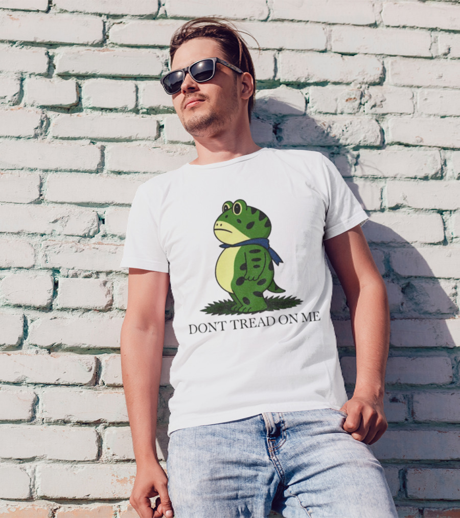 Portland Frog Don't Tread On Me Funny Protest Comic Style Green Frog With Blue Scarf T-Shirt