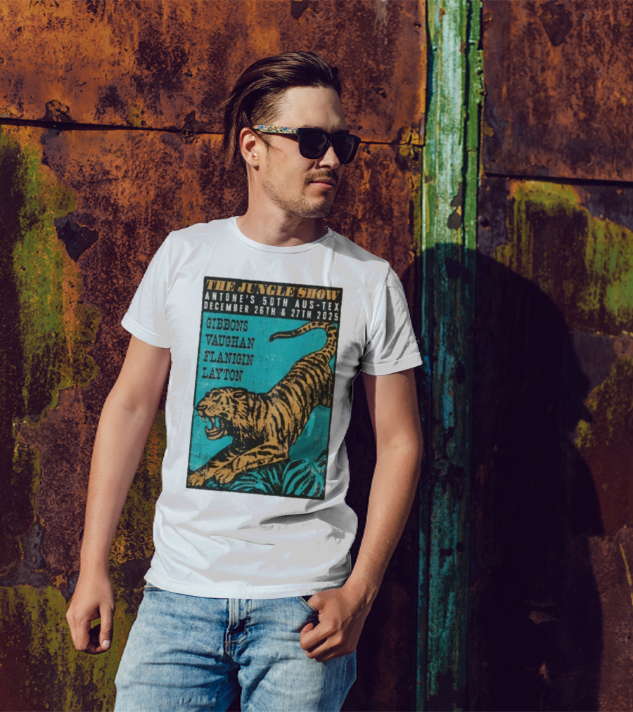 The Jungle Show Antone’s 50th Aus-Tex December 26-27 2025 Gibbons Vaughan Flanigin Layton Tiger T-Shirt